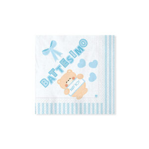20 Tovaglioli 25 x 25 cm Battesimo Teddy Celeste