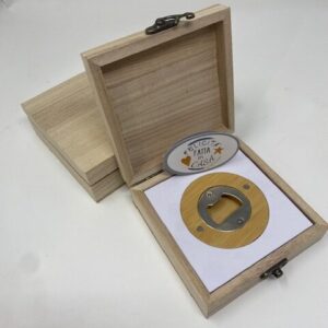 bomboniera apribottiglia legnometallo cscatola legno