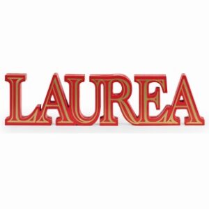 decorazione scritta laurea in legno rosso e oro 62x3x12cm