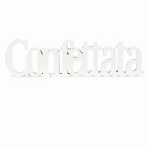 decorazione scritta confettata in legno bianco 64,5x3xh13,5cm